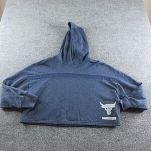 Under Armour Hoodie Womens XS Blue Project‎ Rock Fleece Cropped Pullover Logo